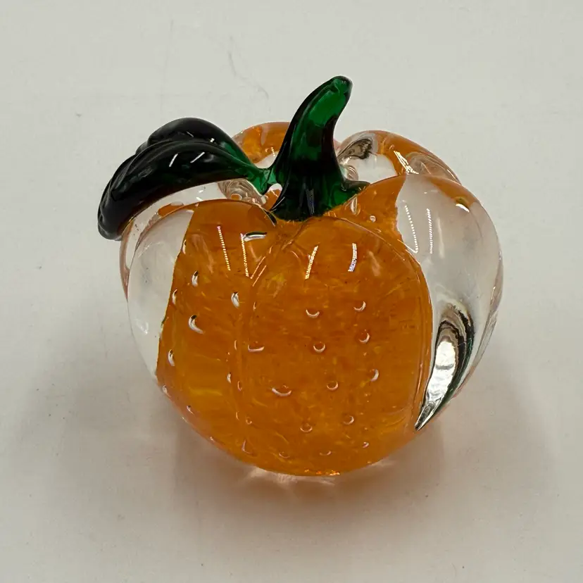 Lenox Art Glass Pumpkin Paperweight Autumns Brilliance Orange Controlled Bubble