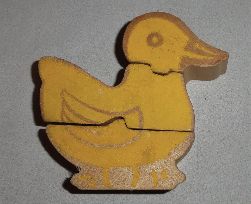Folk Art Vintage Duck Puzzle ~ Wooden Chunky Yellow Painted Duckling