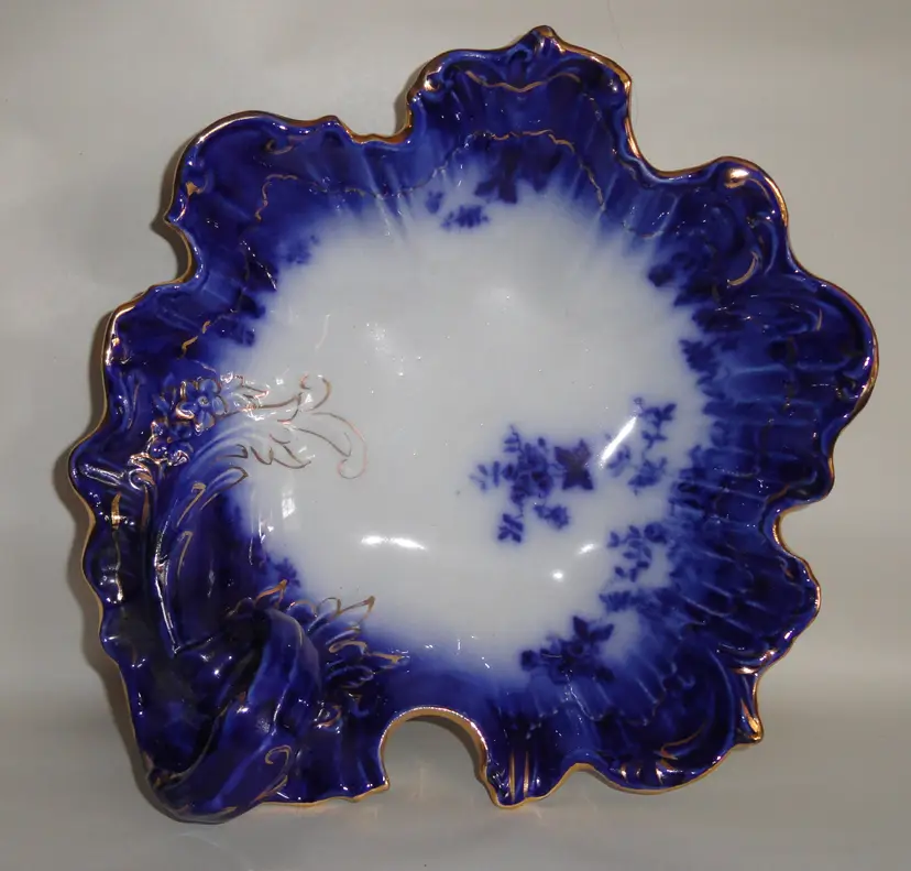 Antique Flow Blue Labelle Serving Bowl ~ Handle La Belle Serving Vegetable Dish