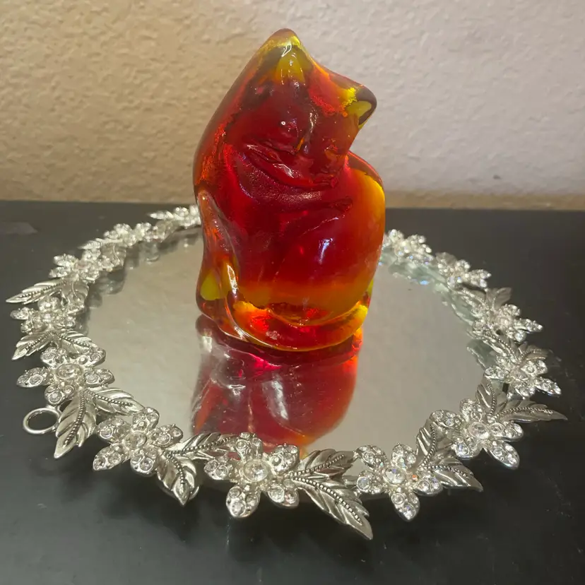Gorgeous Blenko USA 4” Amberina Cat  Figurine