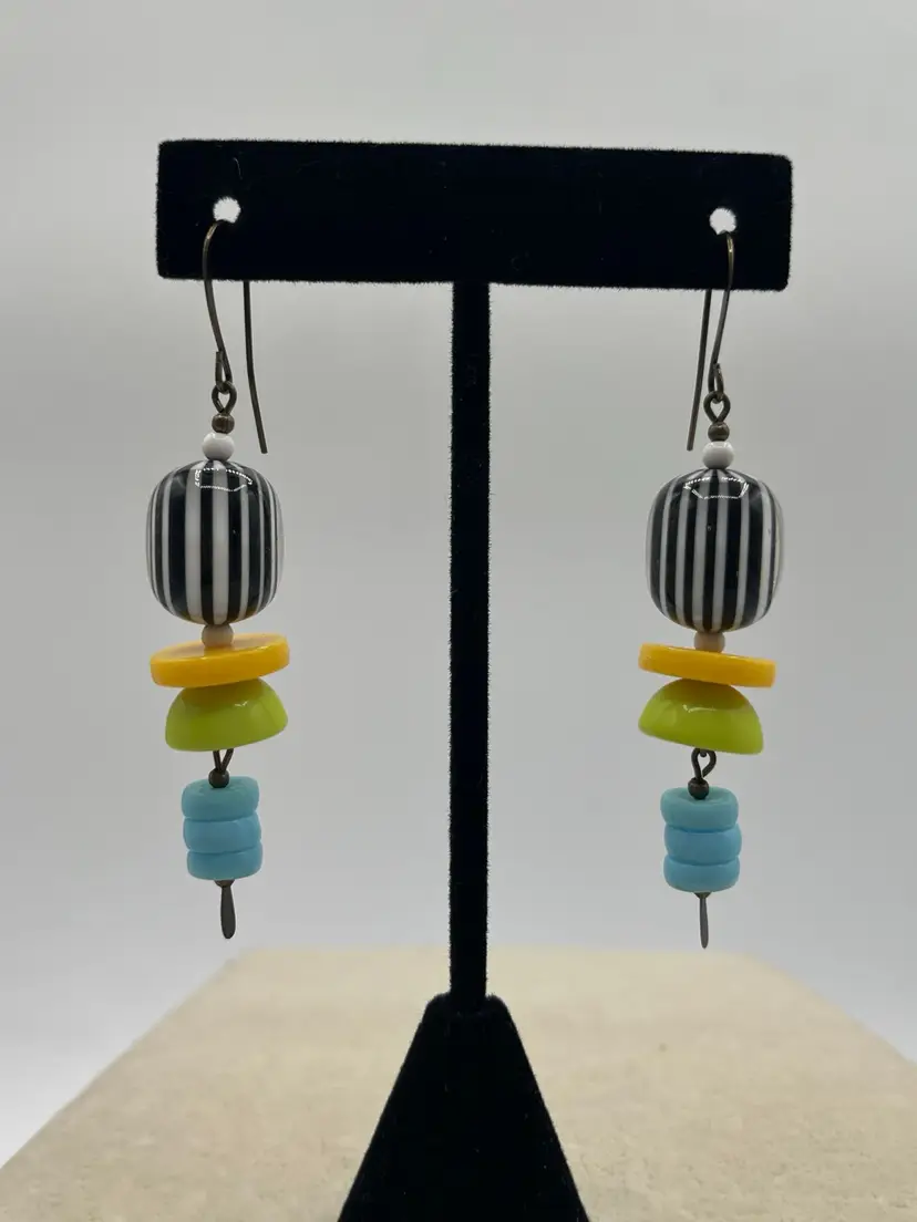 #148 "Candy Stripes" Series - Handmade by Me -- Upcycled Vintage Earrings