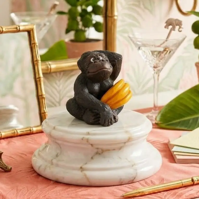 Vintage Resin Chimpanzee With Bananas