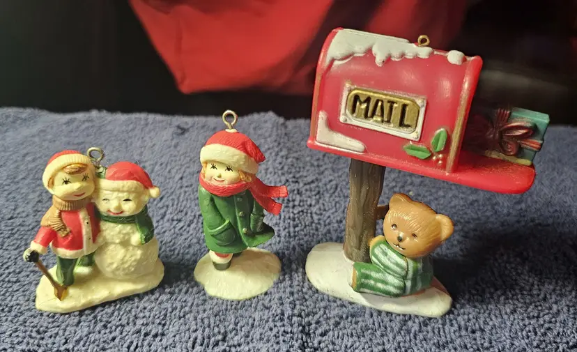 3 Cute Plastic Christmas Tree Ornaments - Preowned