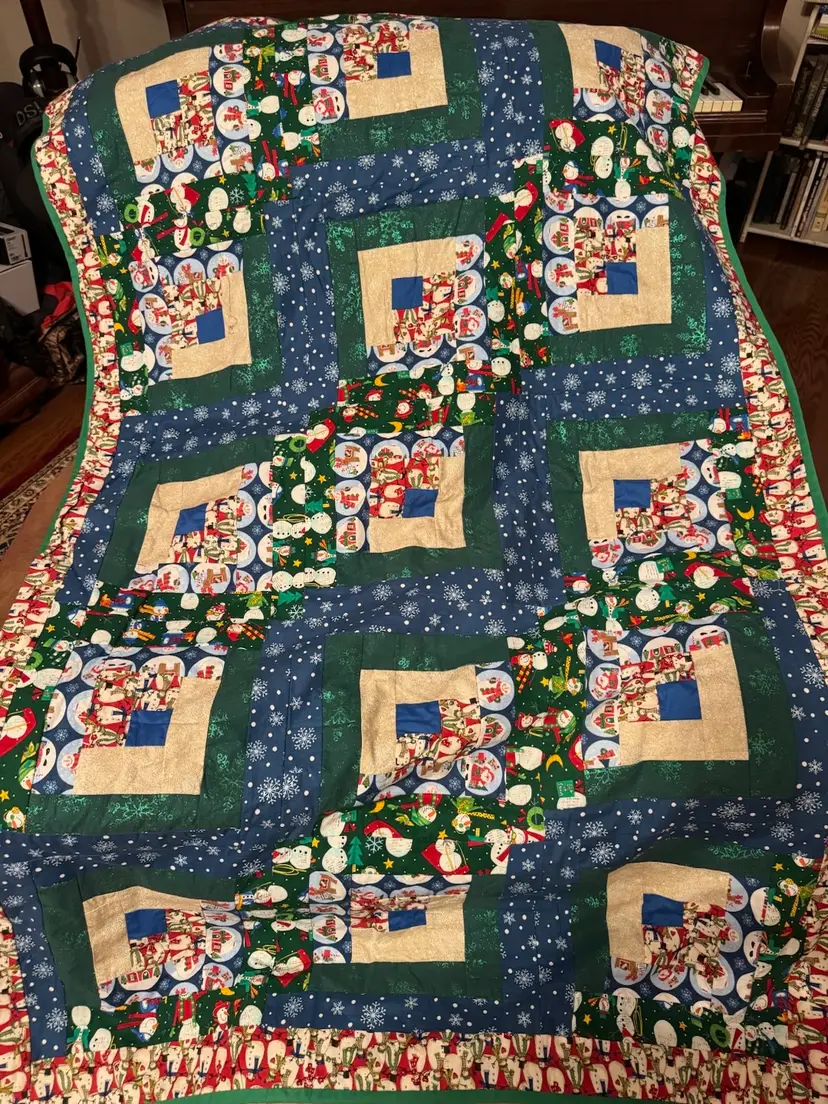 Festive Holiday Quilt - Handmade - Snowmen Approx 65" X 45"