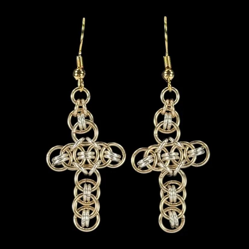 Mark ~ Avante Jewelry Chainmaille CELTIC Cross Pierced Earrings Gold Silver Plated