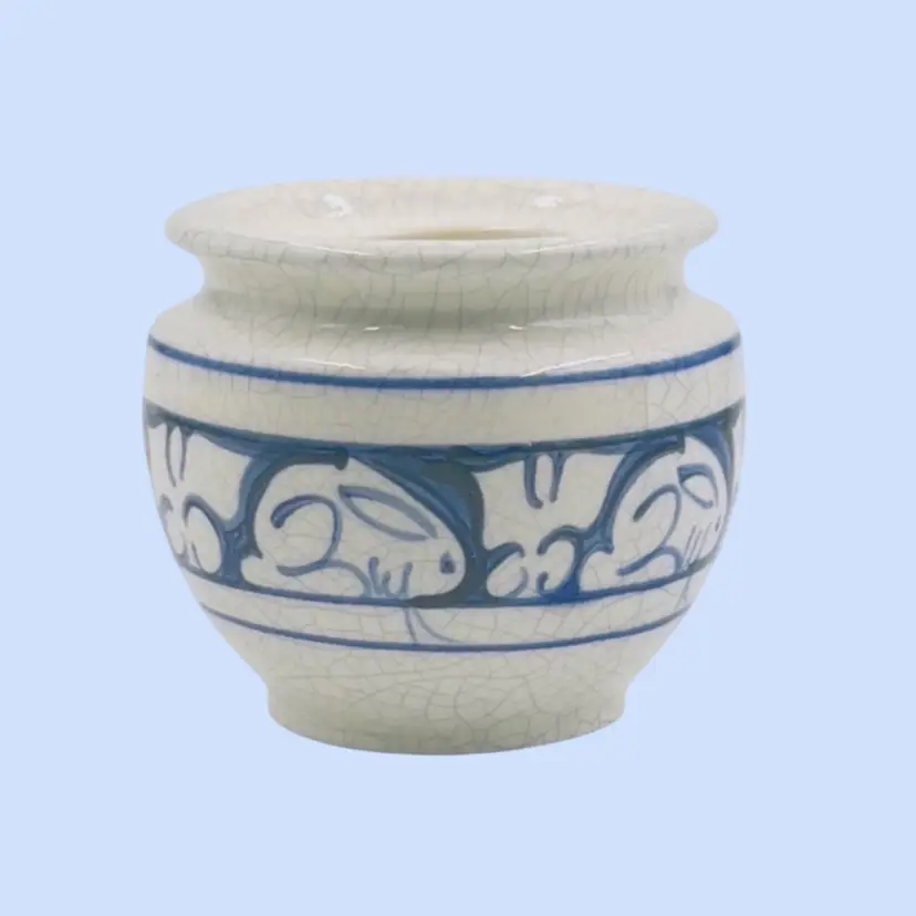 #246- Planter Open Sugar Bowl Rabbit Motif Potting Shed by Dedham Pottery