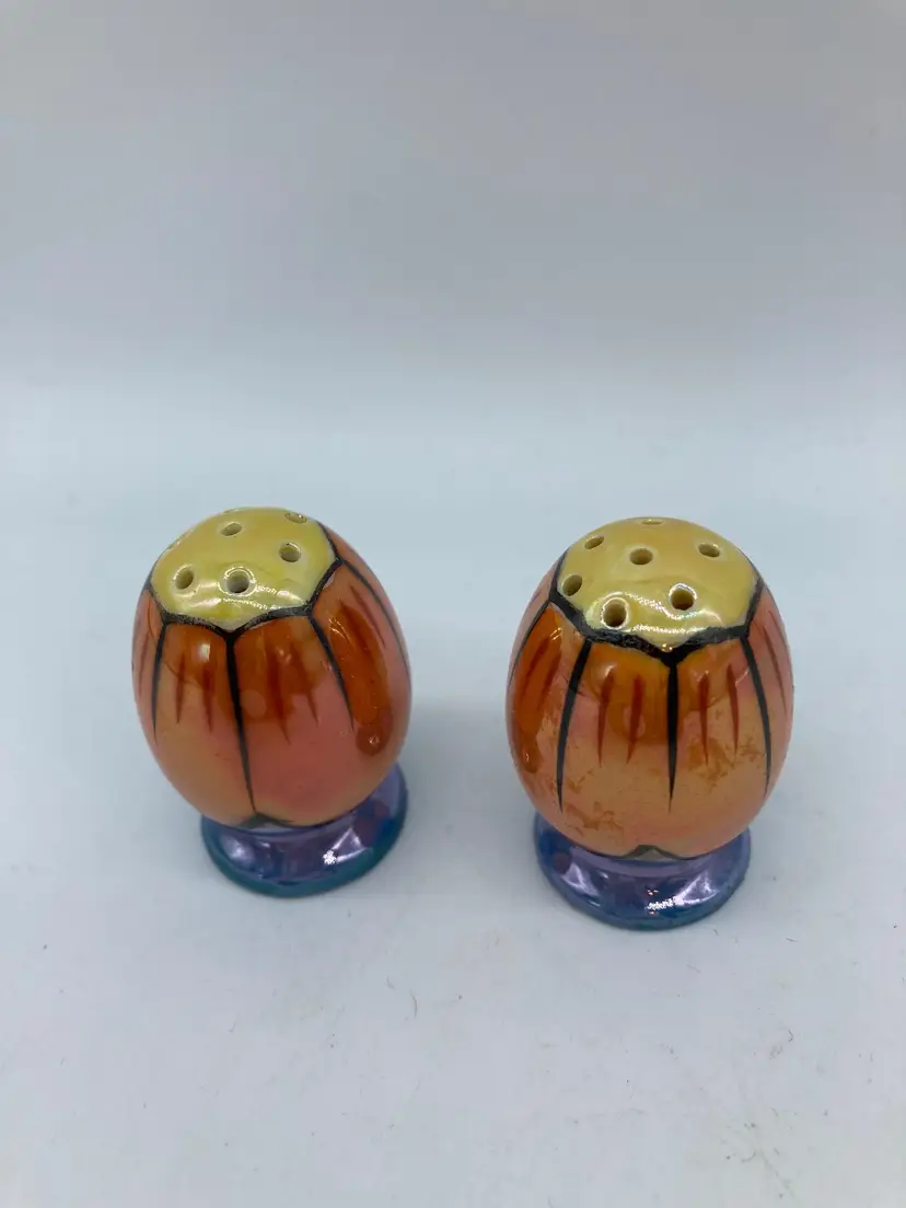 Vintage Lusterware Orange and Blue Salt and Pepper Shakers from Japan