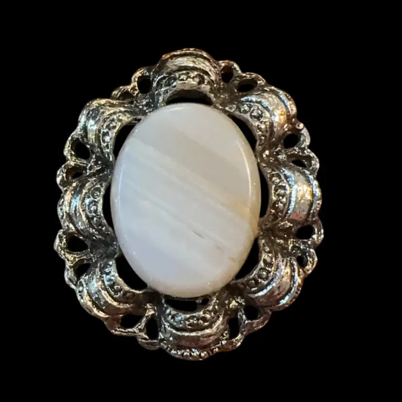 Vintage Stone And Silver Tone Brooch