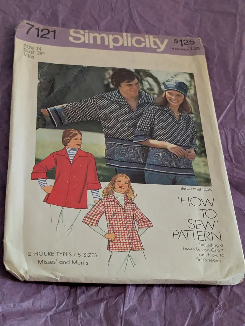 Vintage Sewing Pattern Simplicity 7121 Men's or Women's Pullover Shirt Size 14