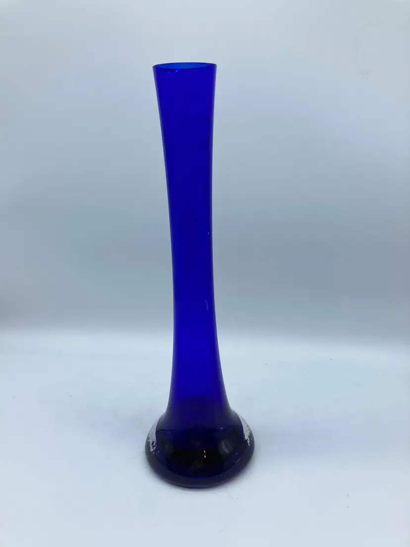 Deep Cobalt Blue Tall Skinny Tower Bud Glass Accent Vase