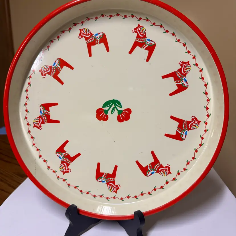 Dala Horse Nils Olsson Metal Tray Sweden 12”