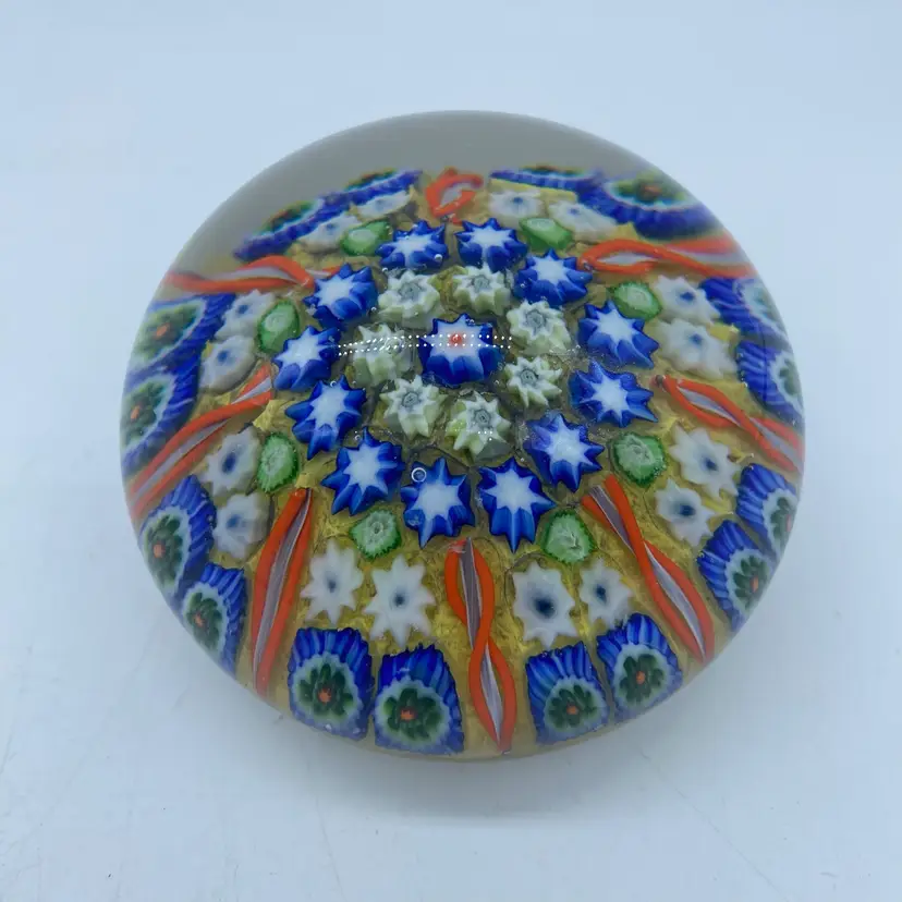#0079 A Scottish Perthshire millefiori art glass paperweight with yellow ground.