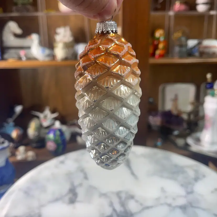 blown Glass Pinecone Ornament Gold And Silver 4.25 Inches Made In Poland