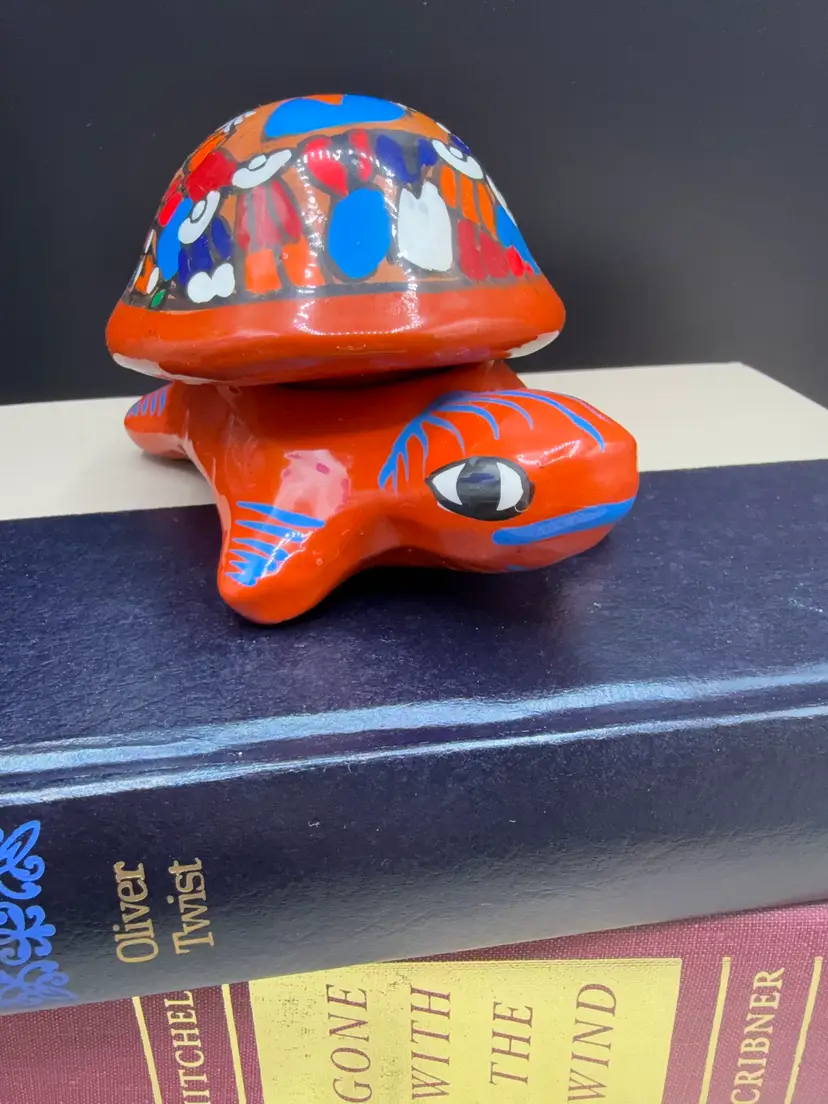🐞 Vtg Mexican Talavera Turtle Trinket Box - UV
Glow Hand Painted Pottery Brown 3.75" × 2"