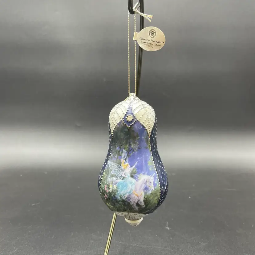 Fairyland Wonder Unicorn Fairy Ceramic Ornament VTG Bradford Exchange Christmas