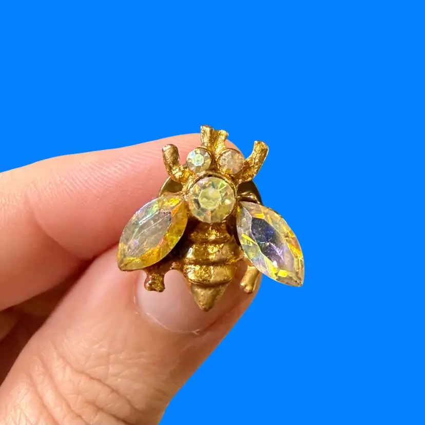 Vintage MCM BALLOU Mini Scatter Pin, Bug, Aurora Borealis Rhinestones, Gold Tone
