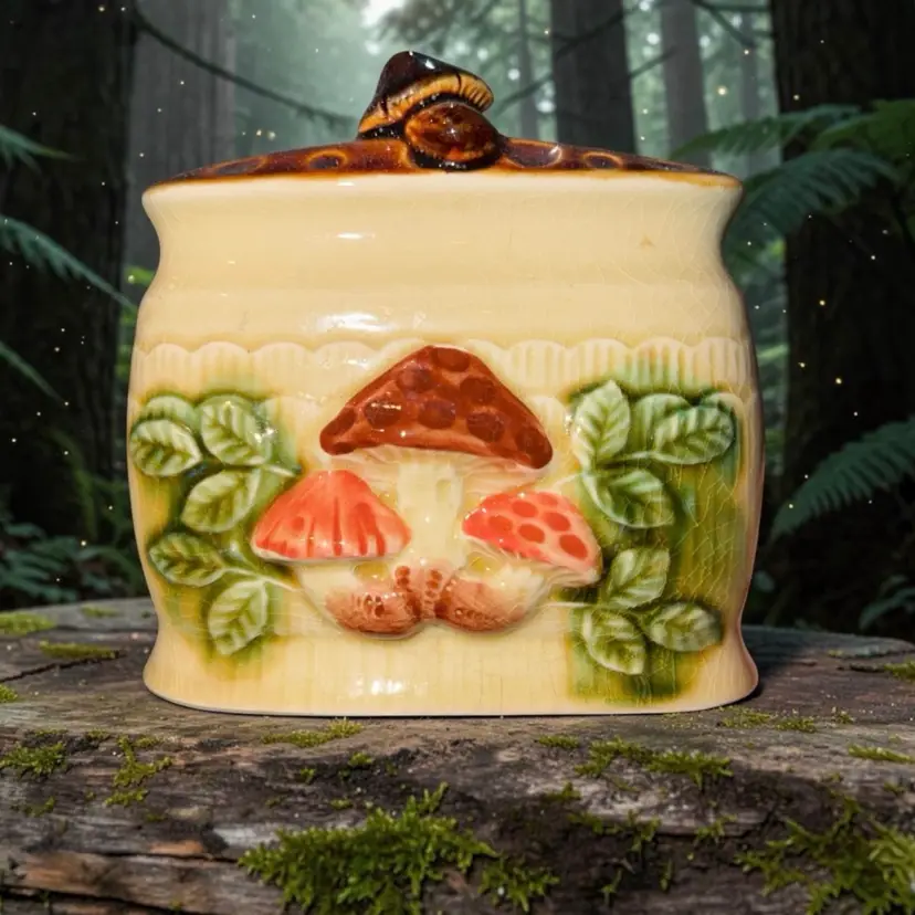 Vintage Japan Mushroom Ceramic Napkin Holder, Retro Woodland Kitchen Decor, 1970s Japanese Mushroom Kitchen Accessory, Cottagecore