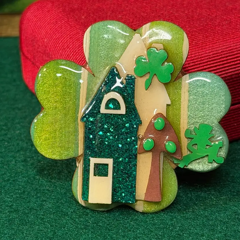 House Pins By Lucinda Saint Patrick’s Day Leprechaun Shamrock Green Glitter Mushroom Clover