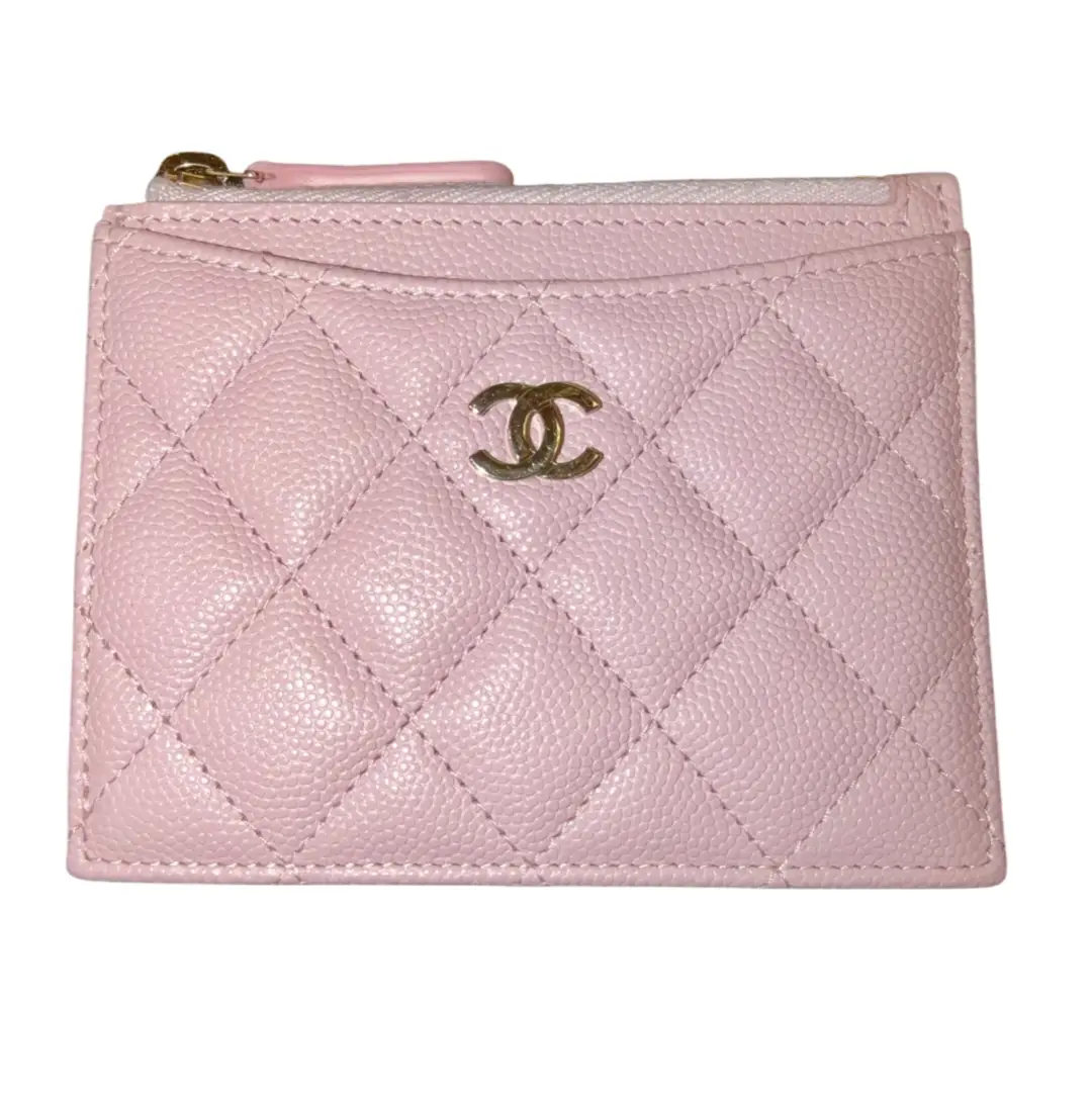 Chanel Pink Caviar Zip Card Holder