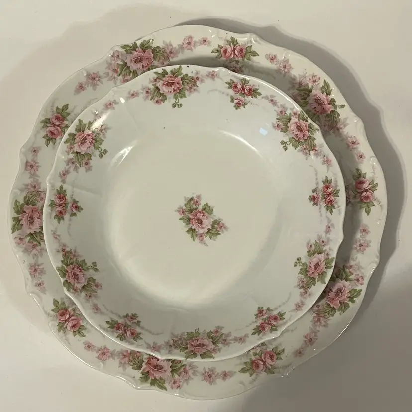Antique Elite Haviland Limoges France Rose Swag Scalloped Dinner Plate & soup Bowl READ