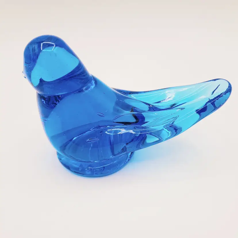 Vintage Blue Glass Bluebird of Happiness Signed Ron Ray 1988