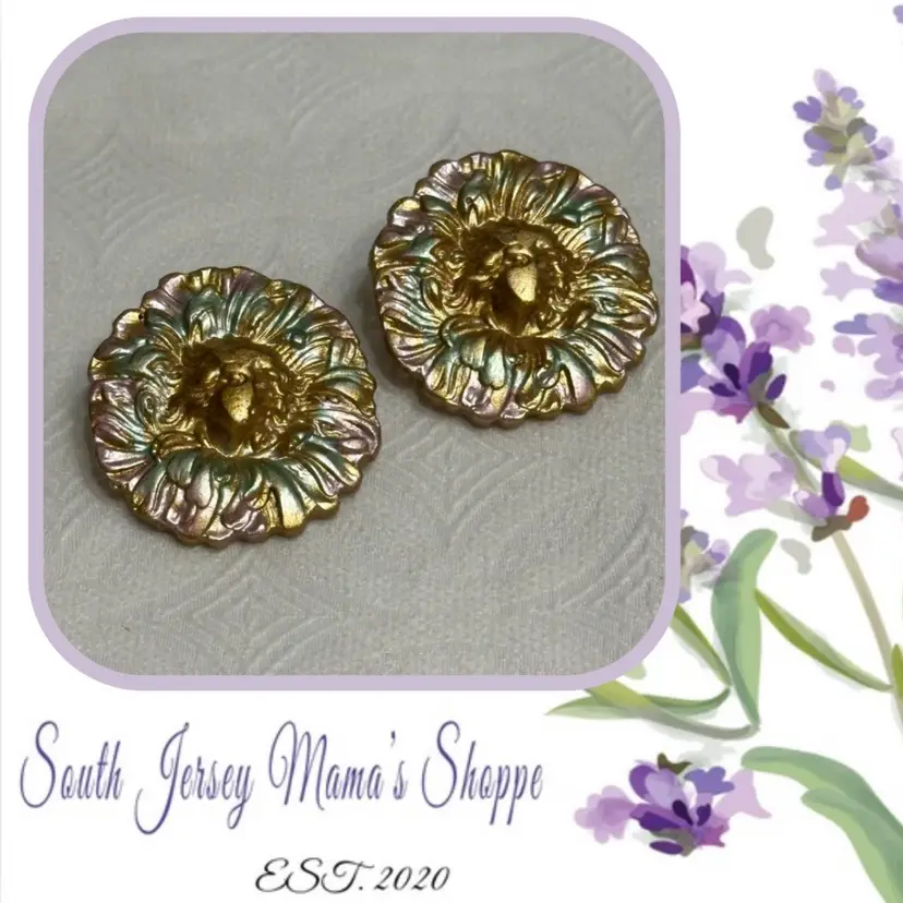 Vintage Hand Painted Enamel Last Flowing Hair Post Earrings (95)