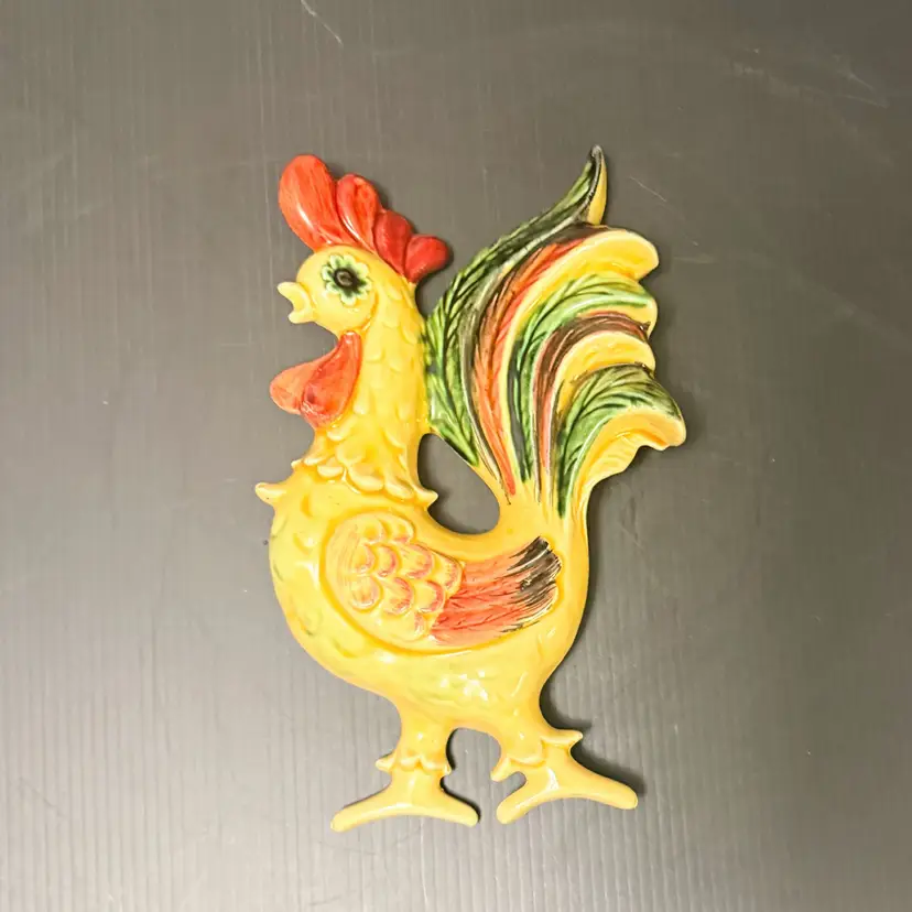 Vtg MCM Lefton Yellow Roosters Ceramic Wall Decor #4381 Vibrant Colors