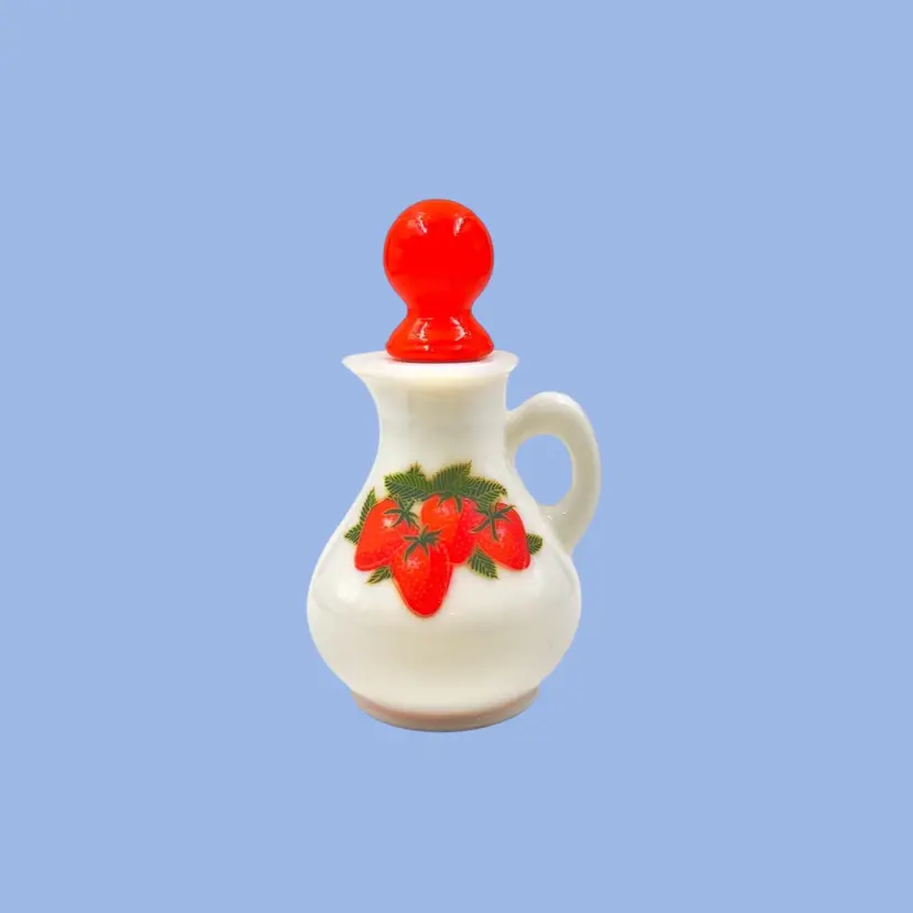 #090- Strawberries Bath Oil Bottle Cruet Jar w/ Storpper By Avon