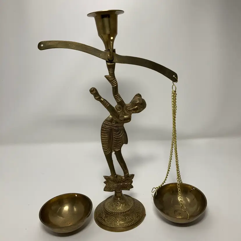 Beautiful Lady Brass Balance Scales! 10 3/4” Tall 7” Wide! READ! Missing Chains And Hooks For Hanging On The 1 Side!