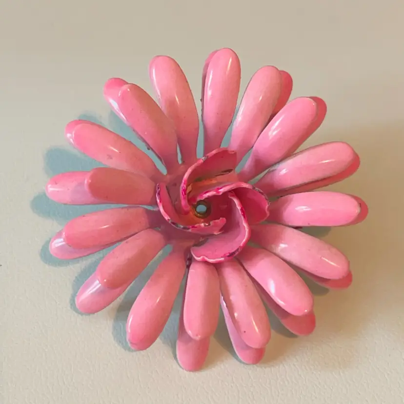 31 Pink Enamel 2” Flower Brooch