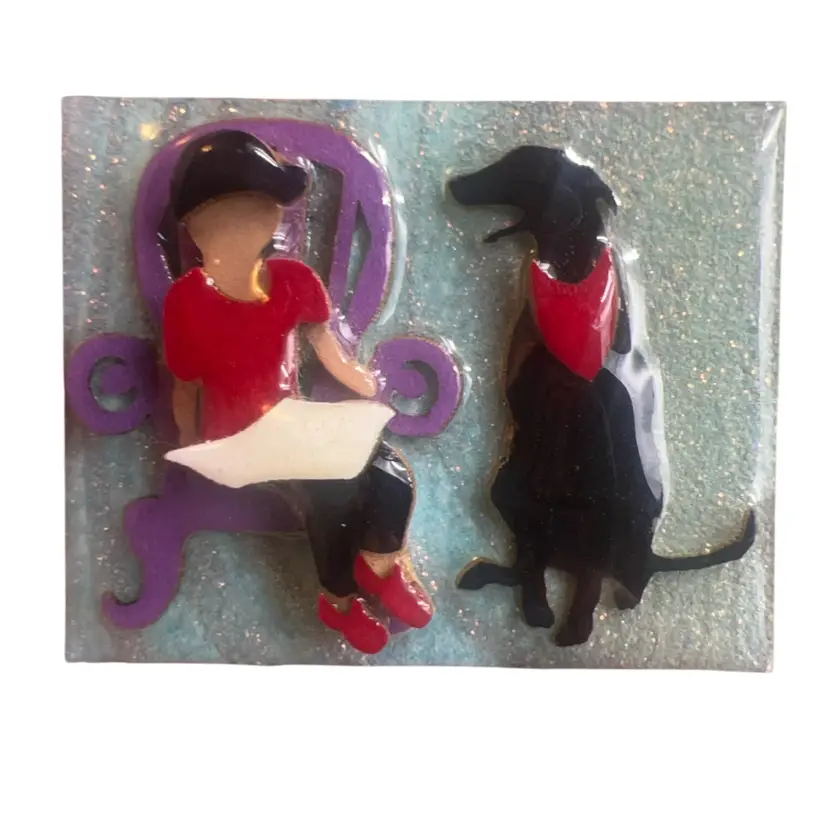 Vintage Lucinda Pin Reading Time w Dog! 2” x 1.5”