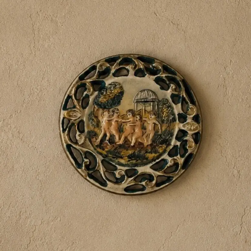 Capocellini Hand Painted Italy Decorative Cherub Trinket Dish Or Wall Hanging 5”