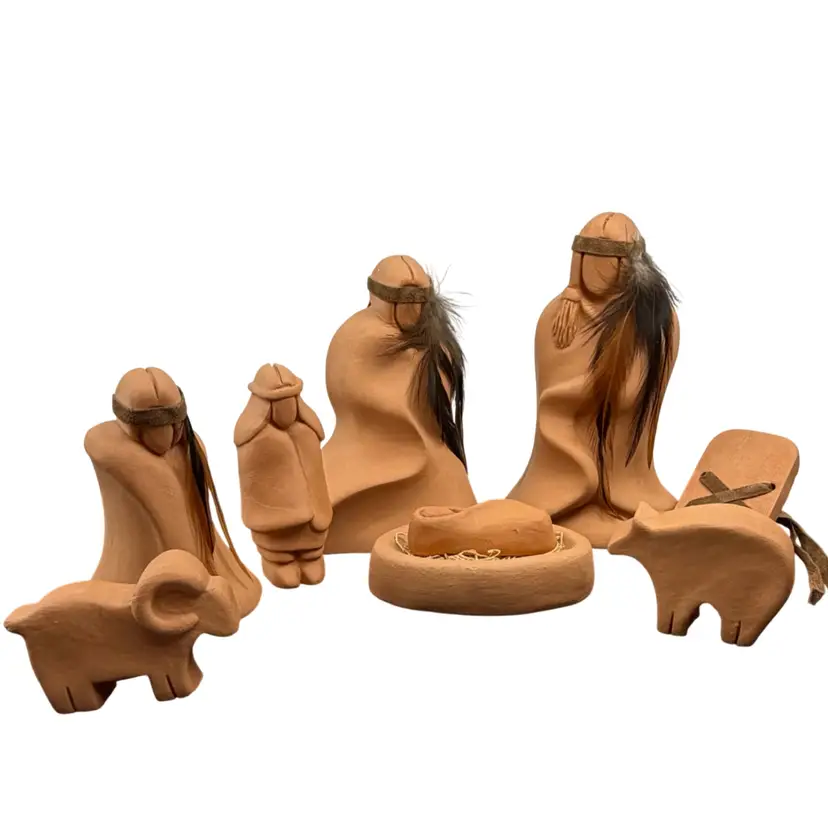 Vintage 1994 Linda Wade Terracotta Native American Nativity Set - Scarce 9pc READ
