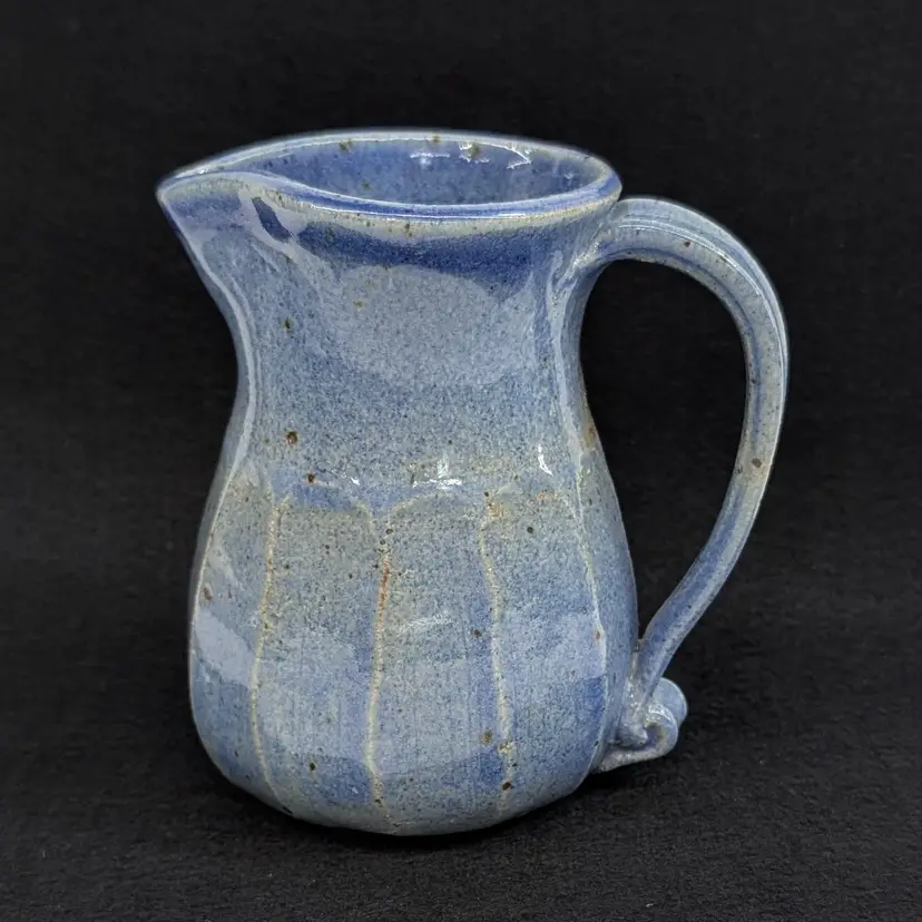 Vintage Studio Art Pottery Blue Speckled Mini Pitcher Creamer Paneled Handle