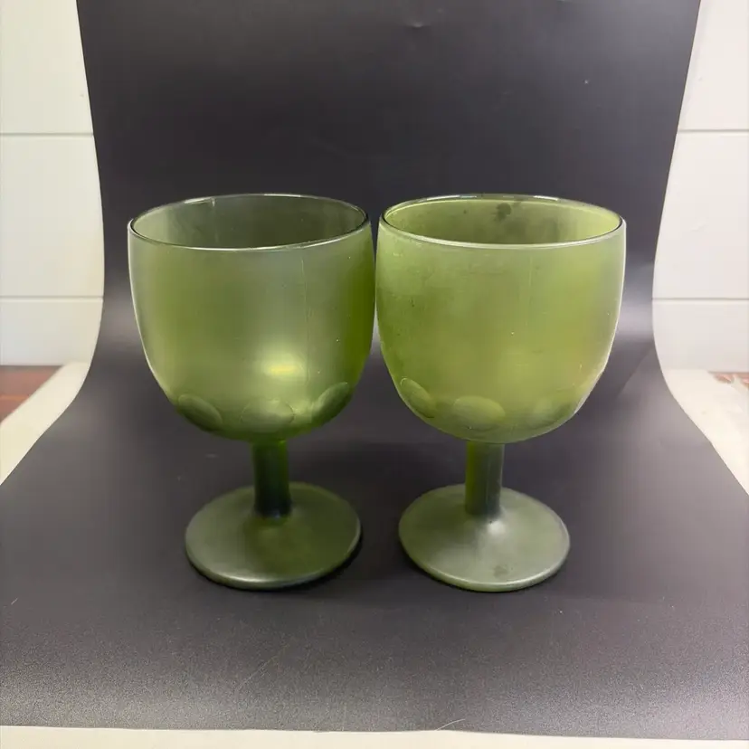 Set Of Two Vantage Bartlett Collins Green Satin Glass Thumbprint Pattern