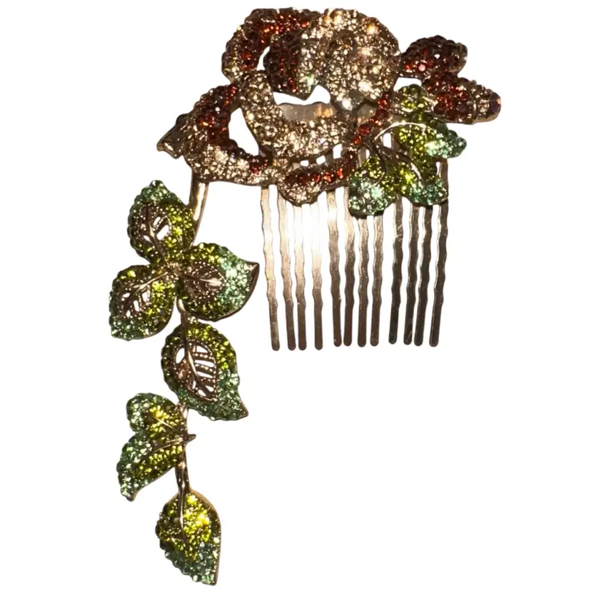 Stunning SOHO Gold Tone Rhinestone Dangly Flower Hair Jewelry Comb