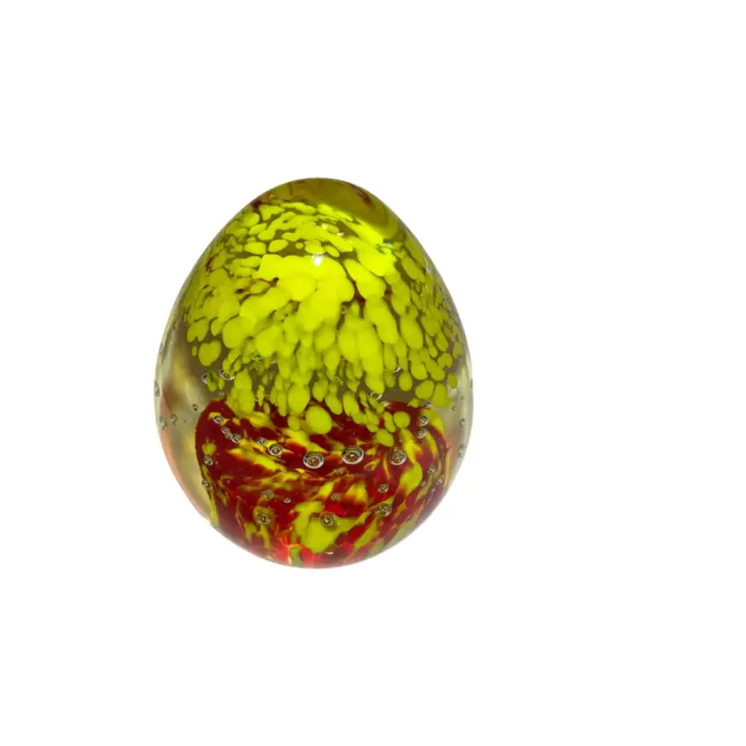 Egg Shaped Paperweight In Red And Yellow And Bullicante.
