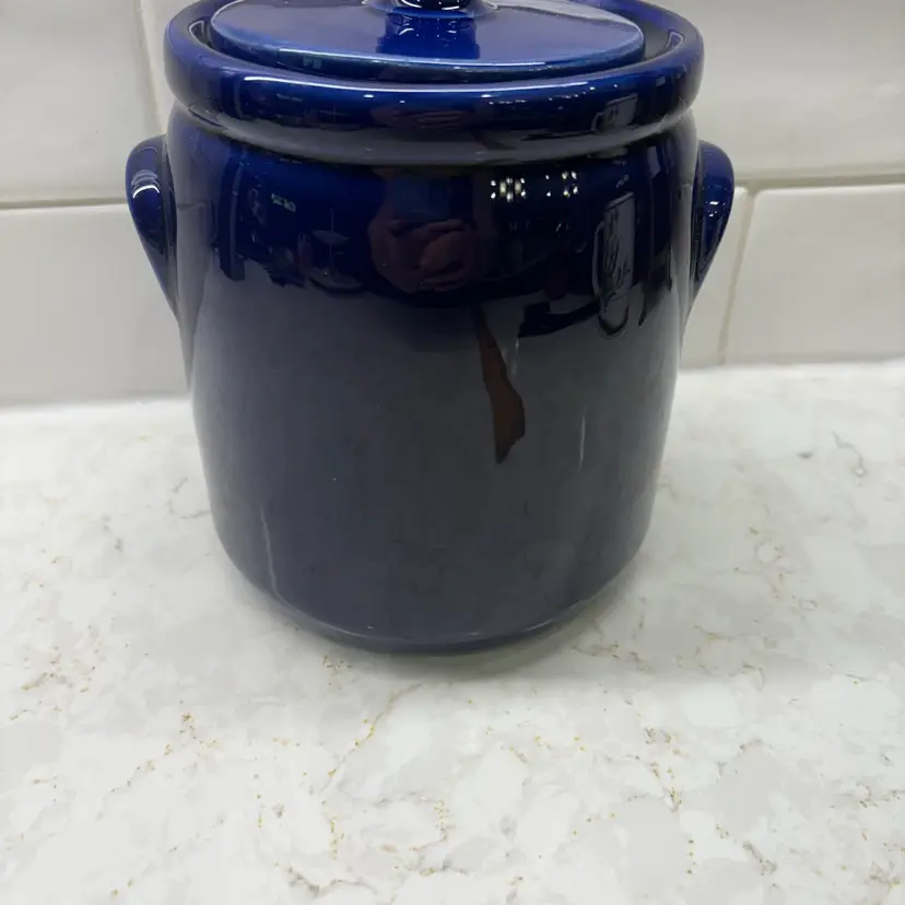 Vintage 359 USA Cobalt Blue Stoneware Crock Canister with Lid 5.5" Farmhouse