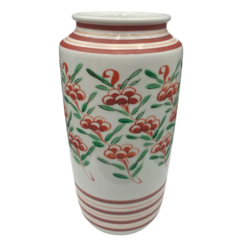 Vintage Japanese Porcelain Vase, Hand-Painted, Burnt Orange Peonies w/Red, 9.7"