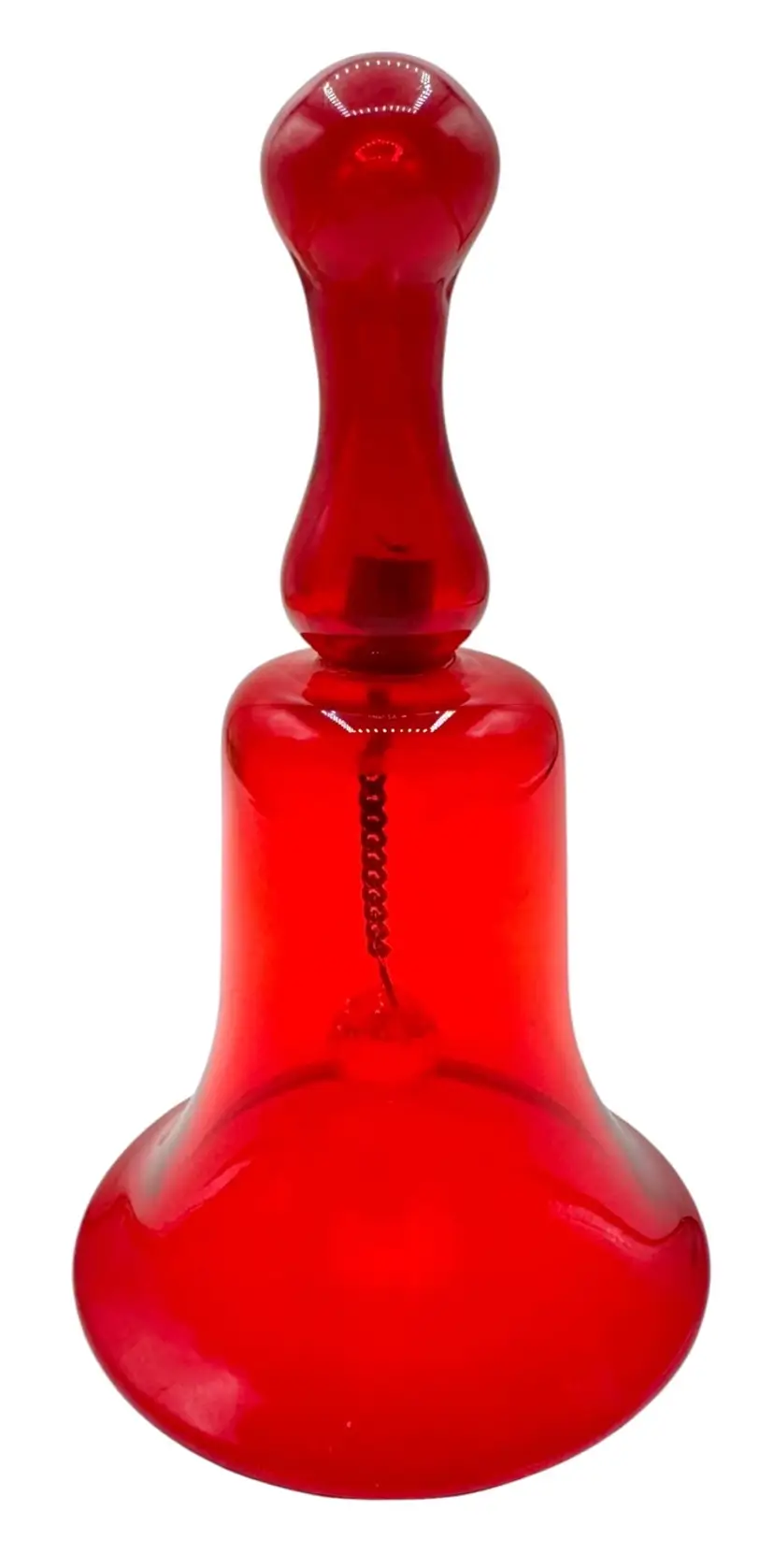 Vintage Handblown Glass Hand Bell Ruby Red Faceted Crystal Clapper 7.5”
