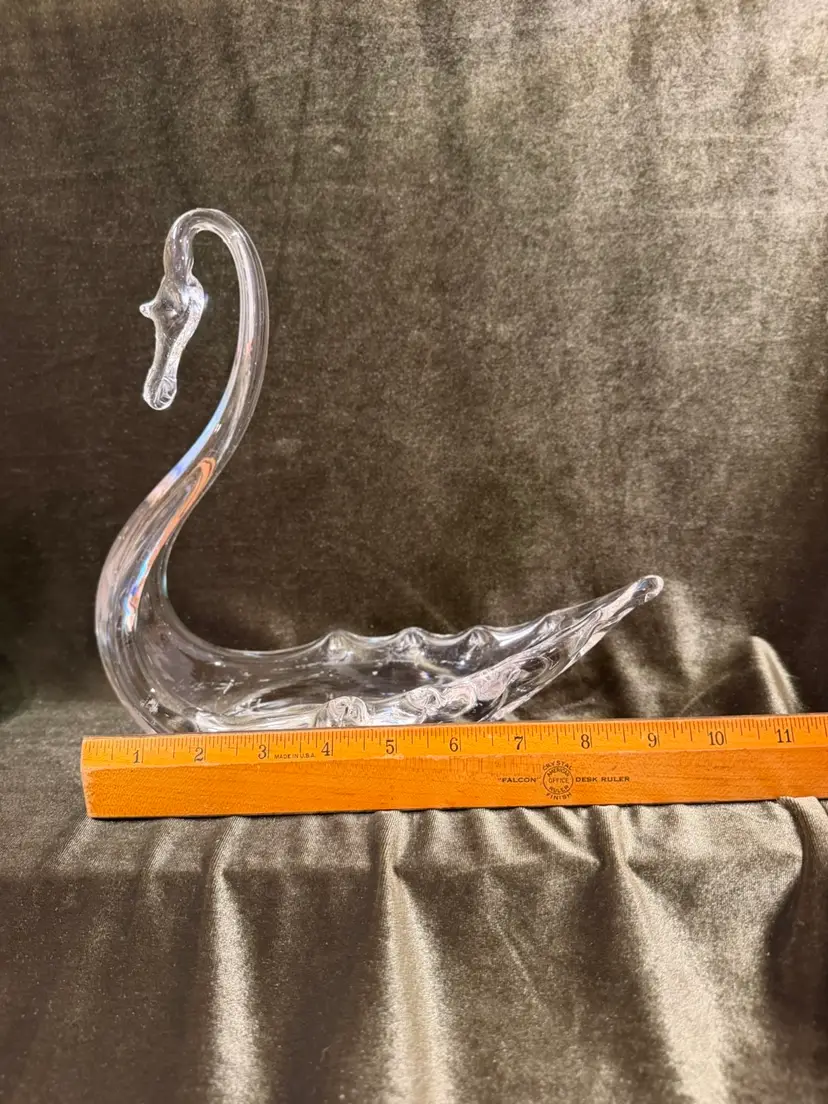 Vintage Mid-Century Whitefriars Clear Art Glass Swan Bowl Dish - Made in England