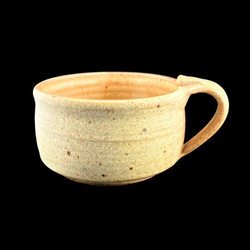 Vintage Yellow Pottery Soup Mug Signed Beau 3” Tall x 6” Wide At The Handle