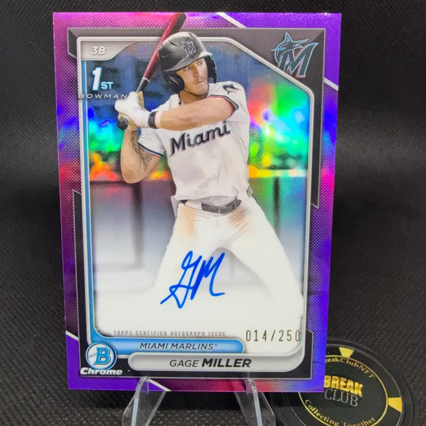 Gage Miller 2024 Bowman Draft 1st Purple Refractor Auto /250 Miami Marlins