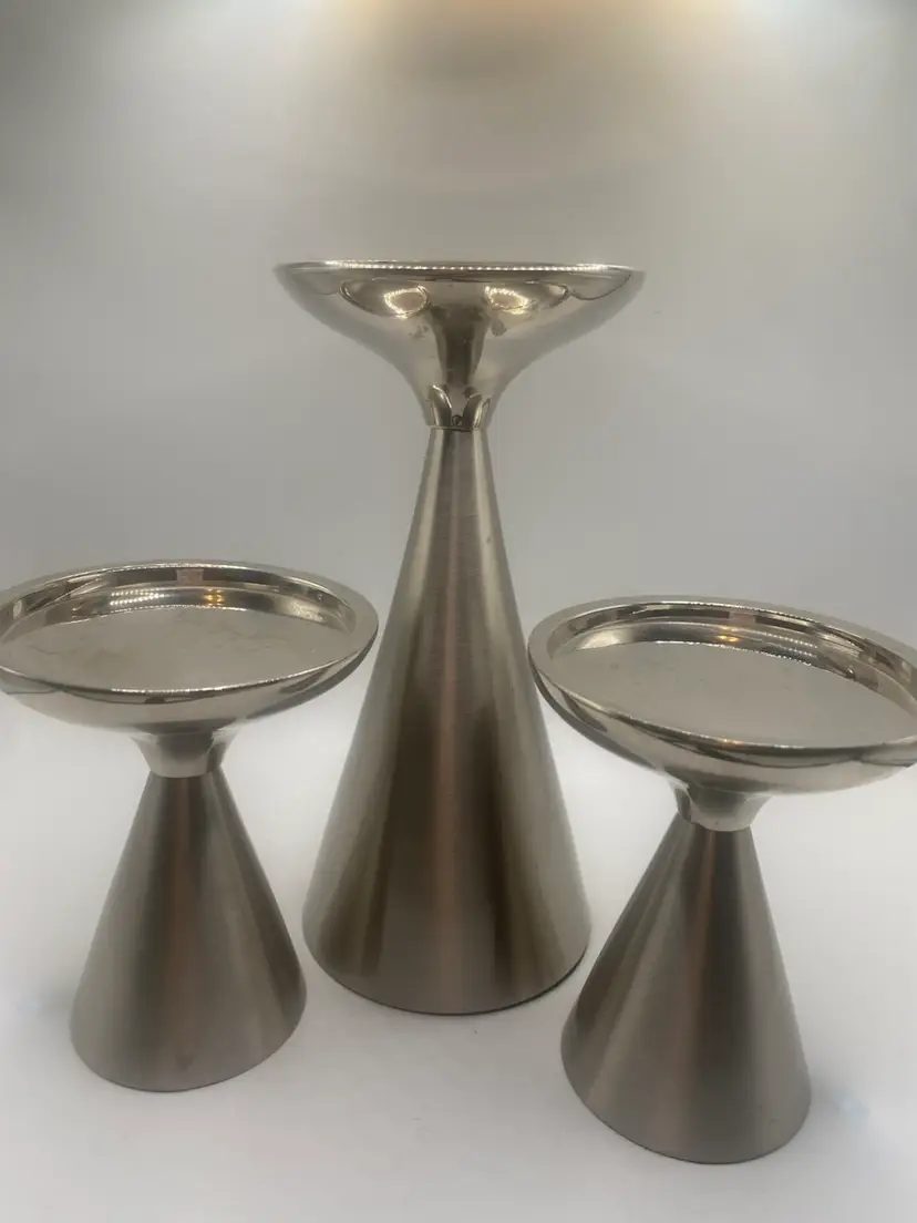 Heavy Vintage Mid Century Modern Style Cone Candle Holders - Set of 3 Brutalist