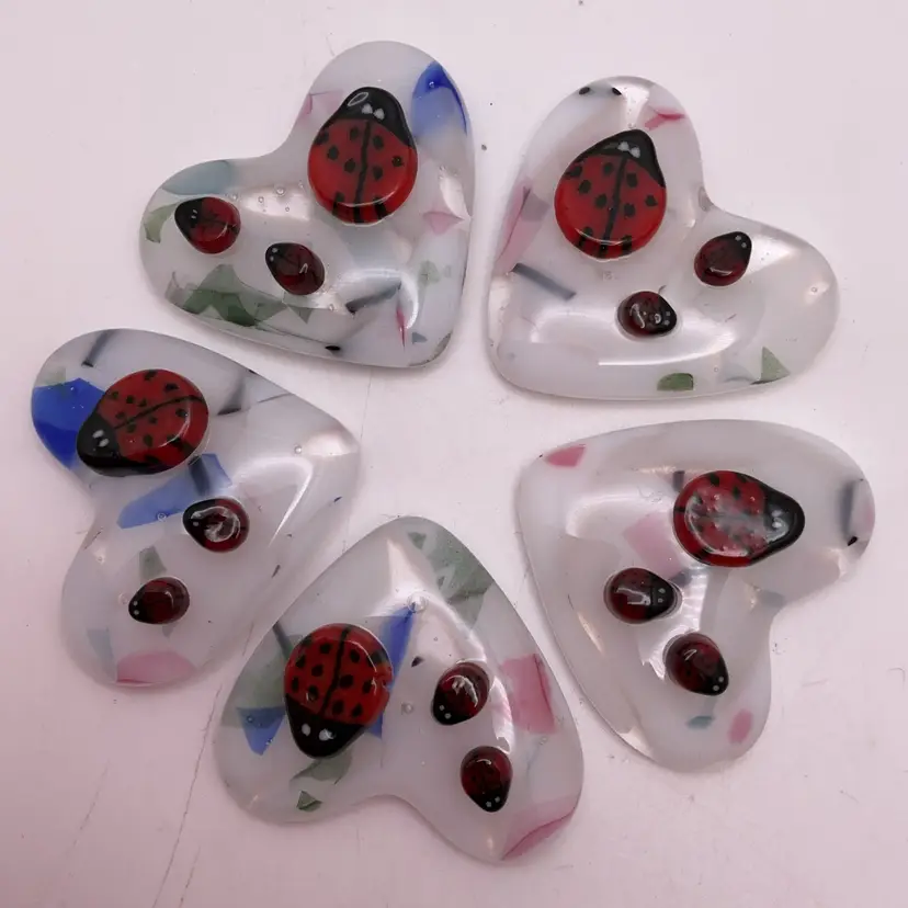 Made by Me! Fused Glass Pocket Heart Ladybugs 1.75" Handcrafted Studio Art