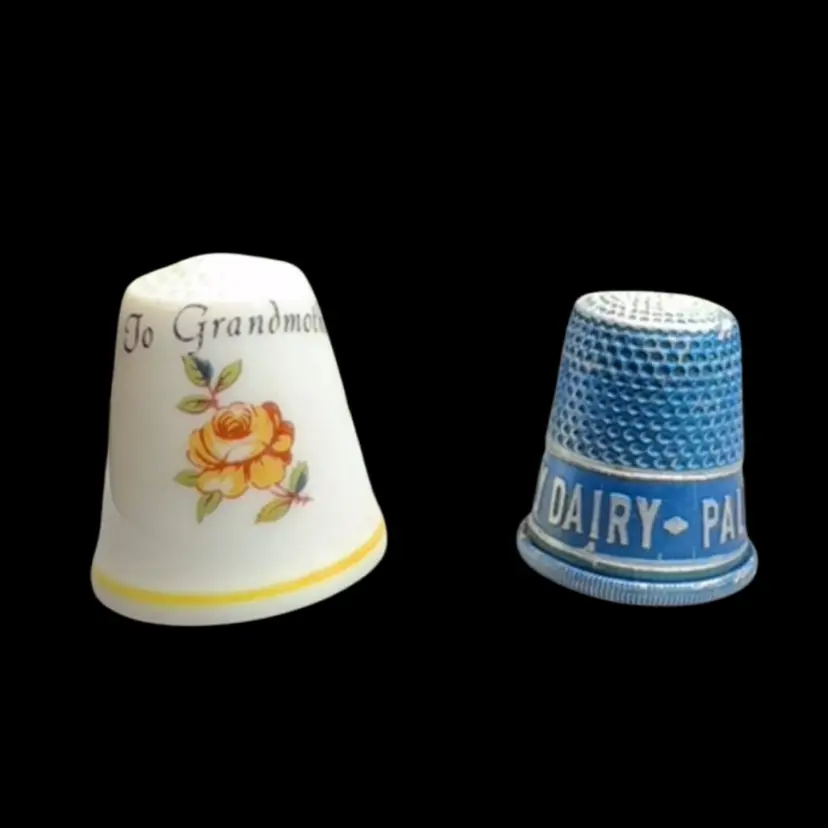Vintage Lot (2) Thimbles To Grandmother & Palmerton Sanitary Dairy
