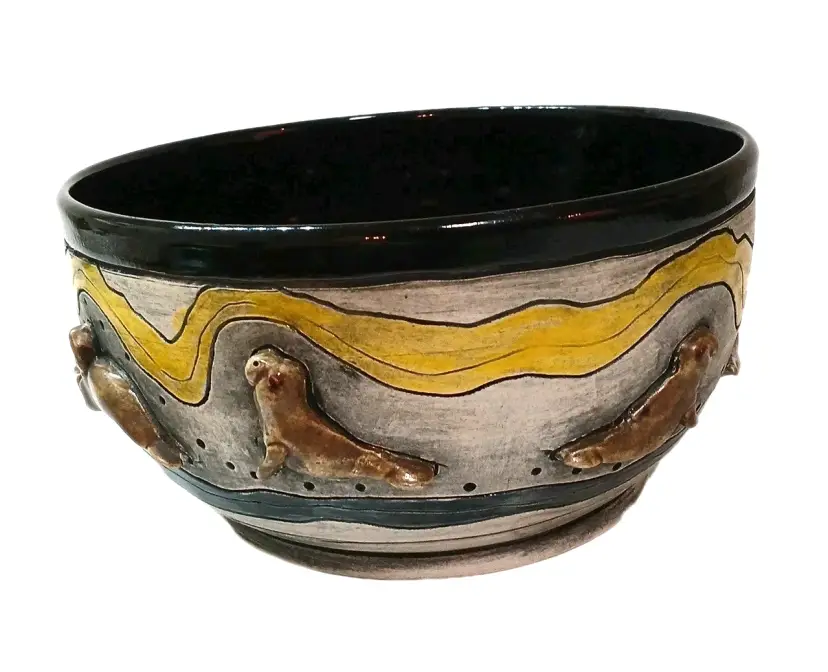 Lee Leland Shaw Art Studio Walrus Sea-lion Seal Pottery Bowl