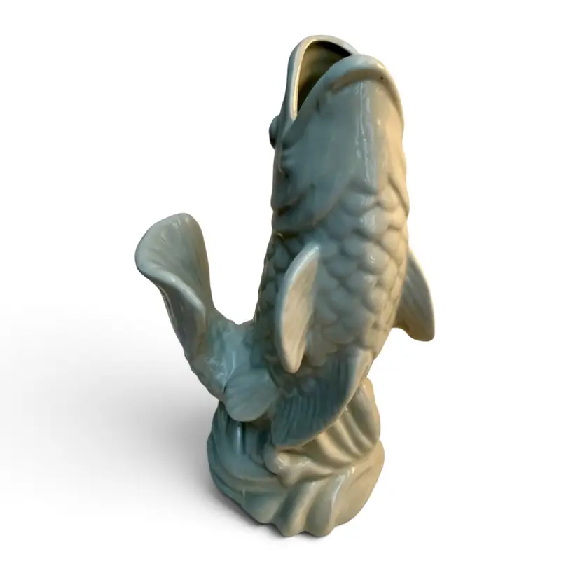 Vintage Bone Color Ceramic Gurgle Pot Style Fish Vase Planter