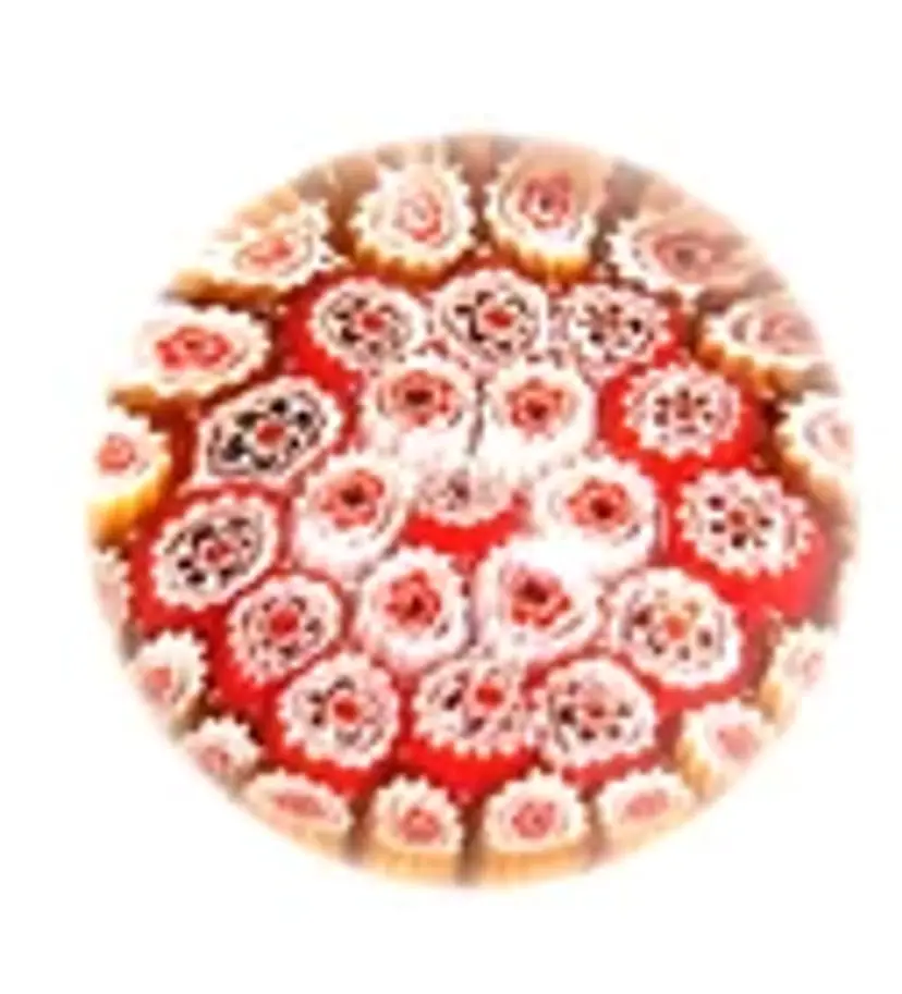 Millefiori Hand-blown Glass Paperweight Vintage 2" Red Orange White Art Glass