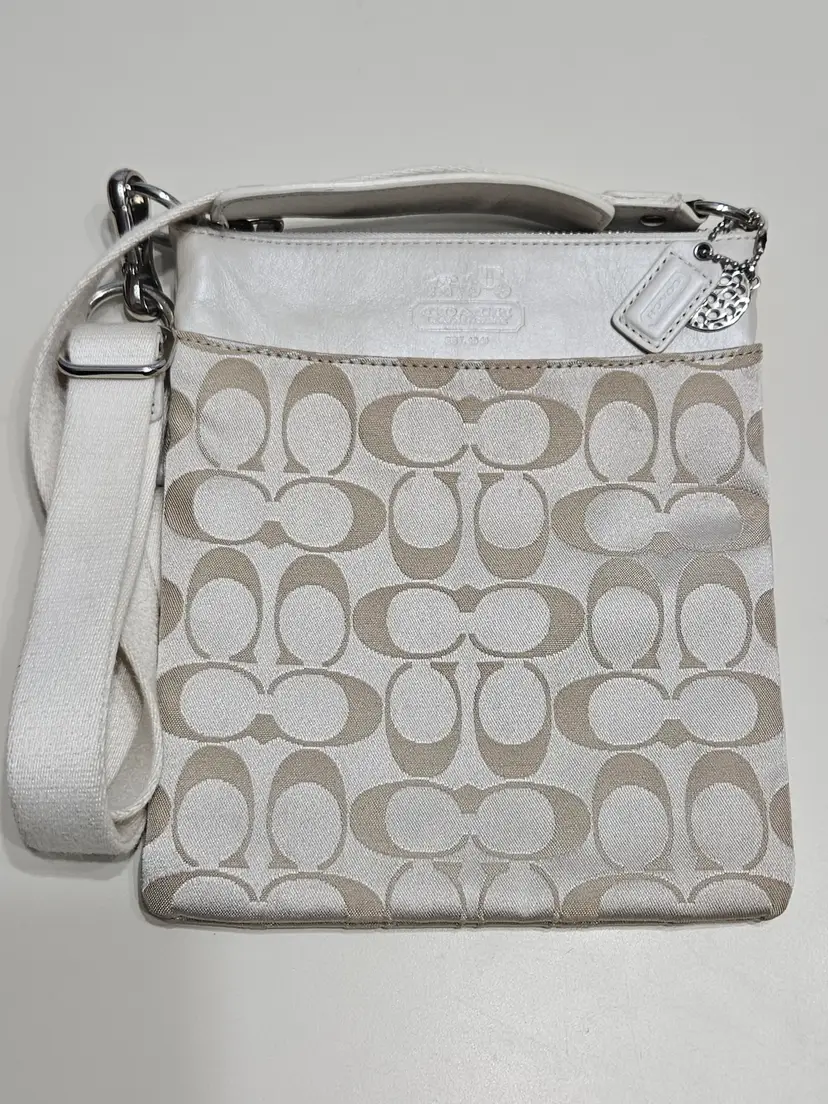 Coach Signature Logo Beige Canvas Leather Small Crossbody